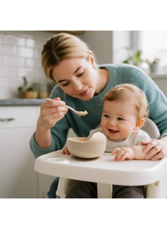 أل أيه بريشوس مجموعة سيليكون لإطعام الأطفال | مستلزمات الفطام الذاتي للأطفال تتضمن أوعية شفط وأطباق مقسمة، ومريلة قابلة للتعديل، وأدوات طعام للأطفال (ملاعق وشوك)، وكوب | أساسيات تغذية الأطفال - Image 2